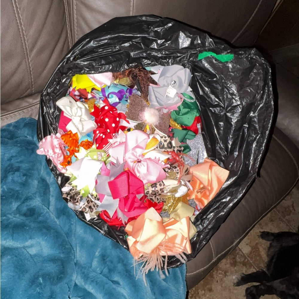 Colorful Hair Bow Collection  trash bag FULL of little girls clip bows!